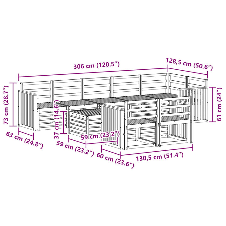 Udendørs sofagruppe 9 pcs Hvid 59 x 59 x 37 cm