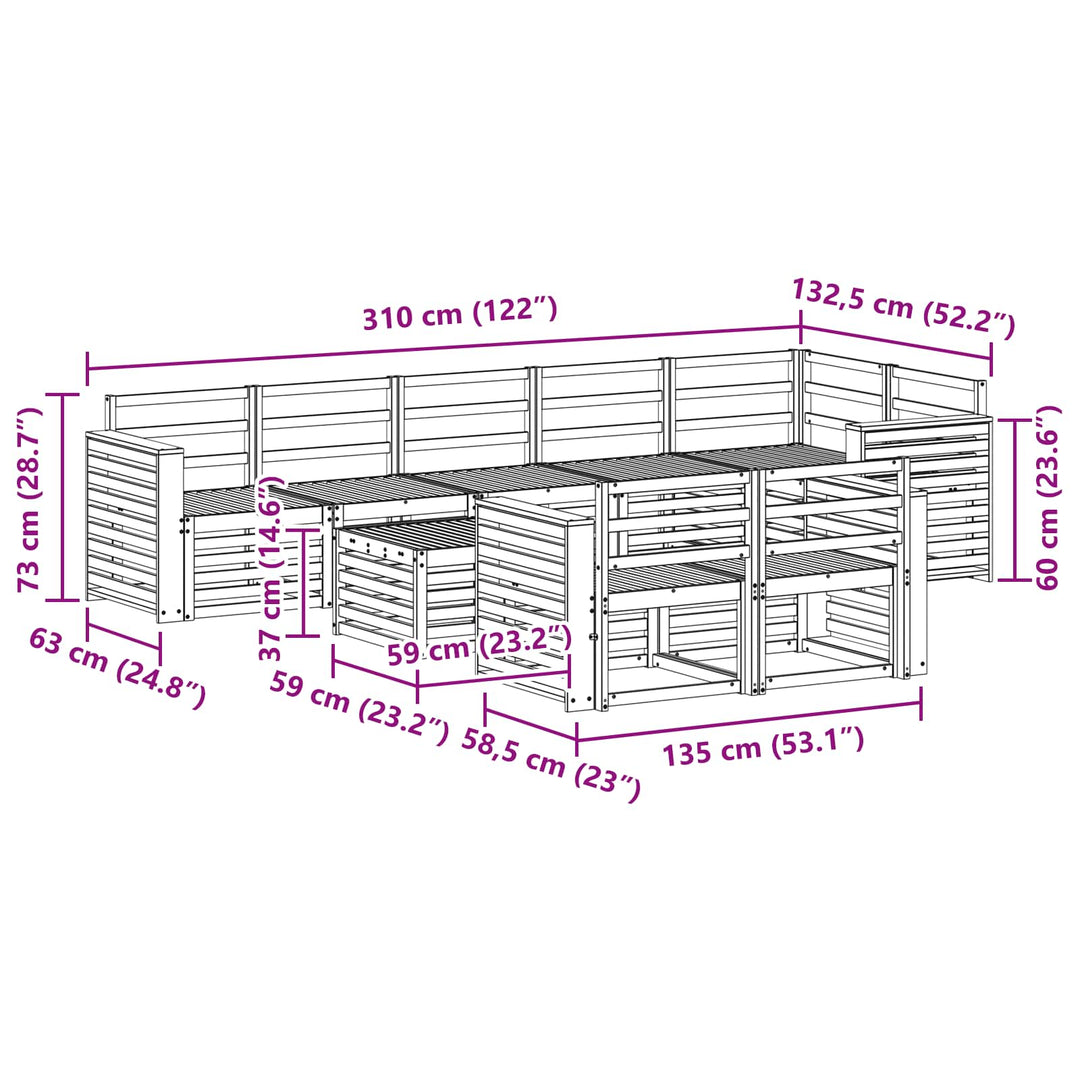 Udendørs sofagruppe 9 pcs Hvid 59 x 59 x 37 cm