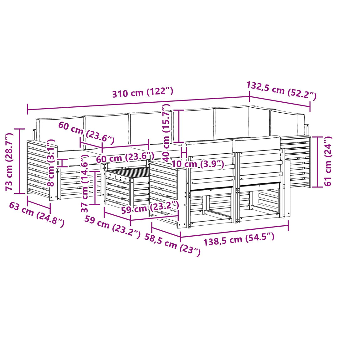 Udendørs sofagruppe 9 pcs Hvid og cremefarvet 59 x 59 x 37 cm
