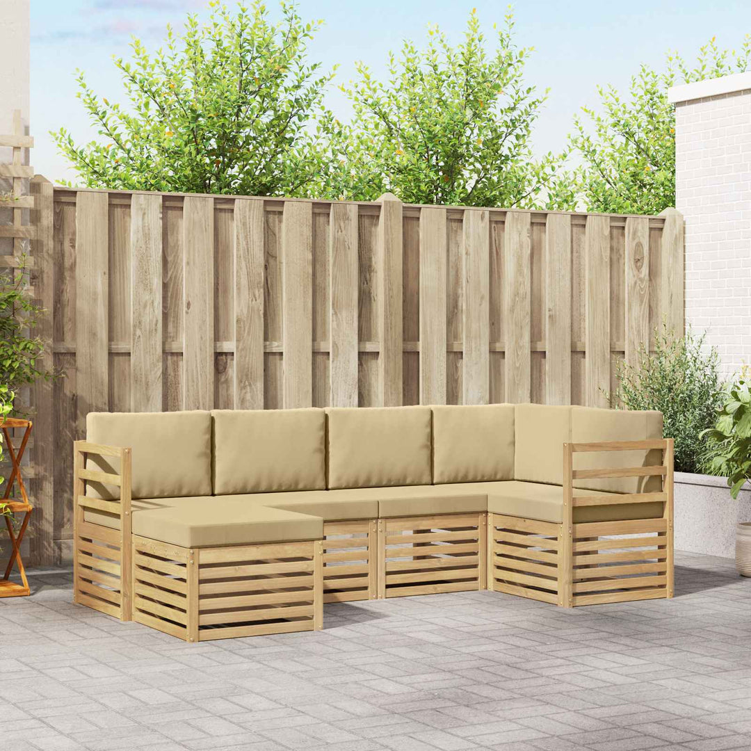 Udendørs sofagruppe 6 pcs Hvid og Beige Polyester