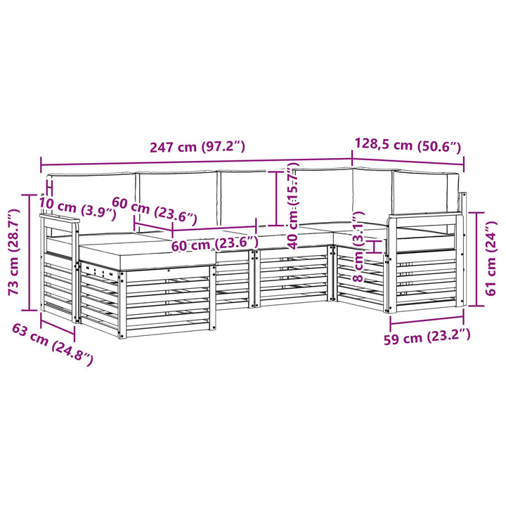 Udendørs sofagruppe 6 pcs Hvid og Beige 247 x 128,5 x 73 cm