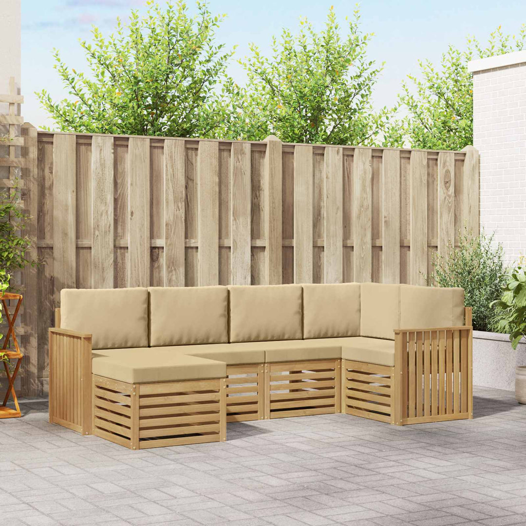 Udendørs sofagruppe 6 pcs Hvid og Beige Polyester