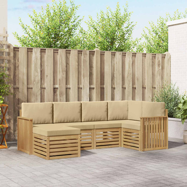 Udendørs sofagruppe 6 pcs Hvid og Beige Polyester