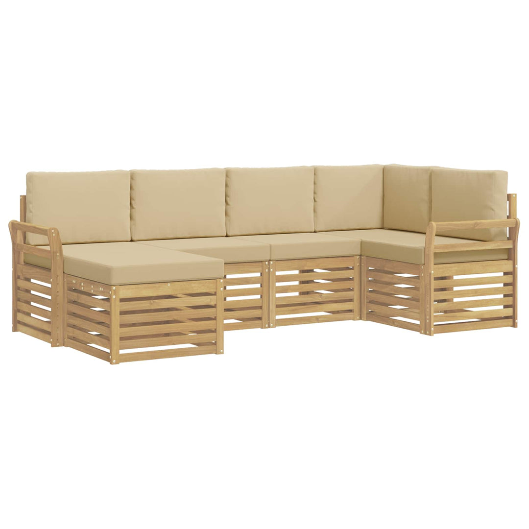 Udendørs sofagruppe 6 pcs Hvid og Beige Polyester
