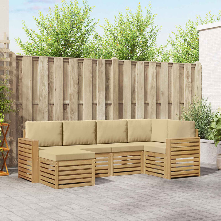 Udendørs sofagruppe 6 pcs Hvid og Beige Polyester
