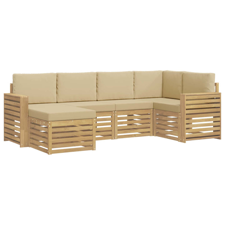 Udendørs sofagruppe 6 pcs Hvid og Beige Polyester