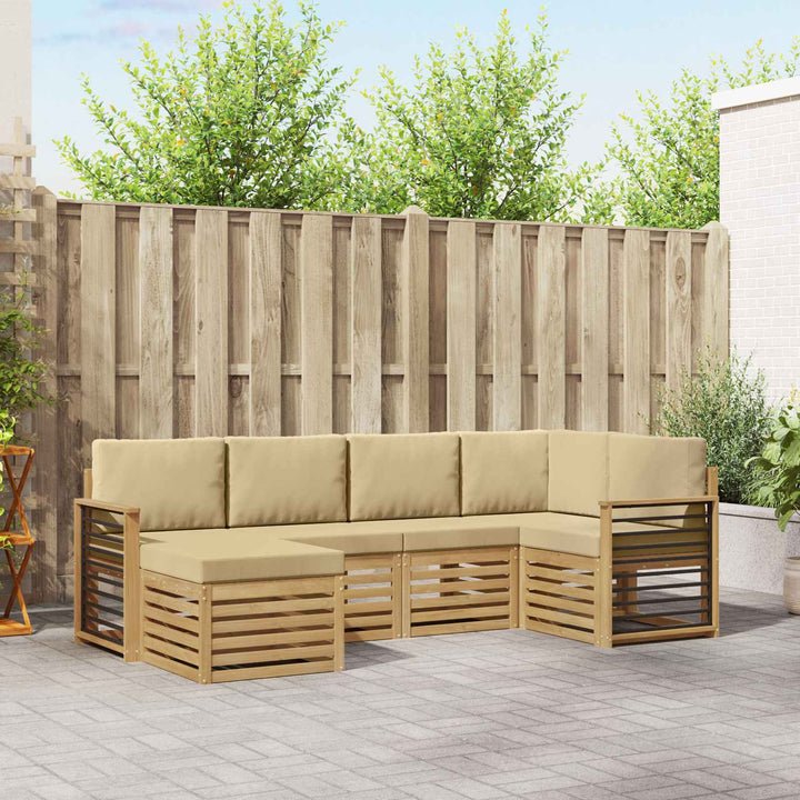 Udendørs sofagruppe 6 pcs Hvid og Beige Polyester