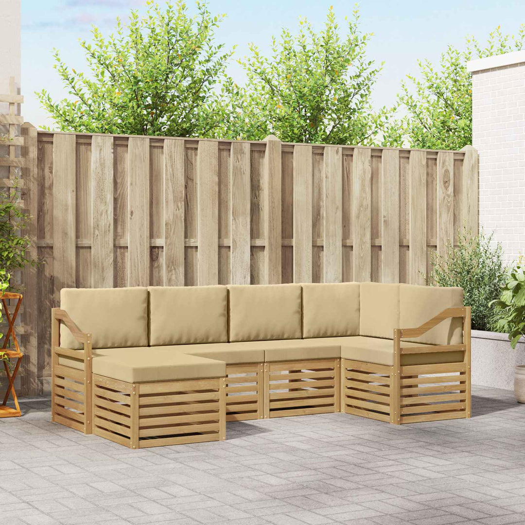 Udendørs sofagruppe 6 pcs Hvid og Beige Polyester