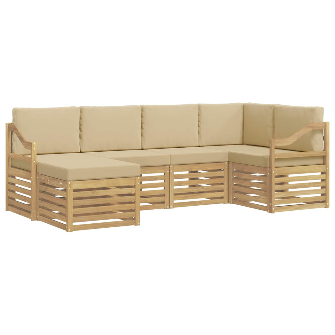 Udendørs sofagruppe 6 pcs Hvid og Beige Polyester