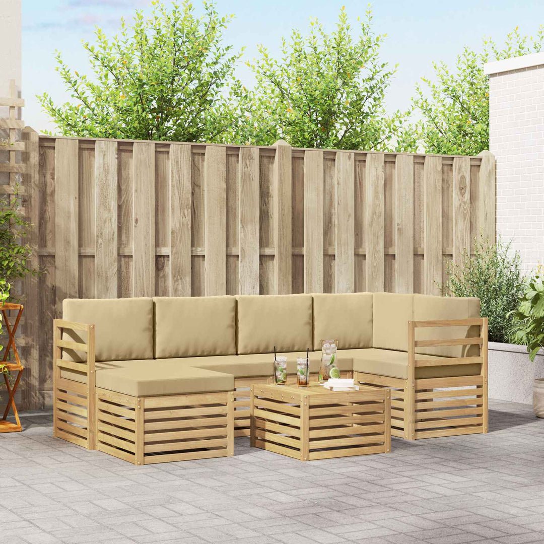 Udendørs sofagruppe 7 pcs Hvid og Beige Polyester