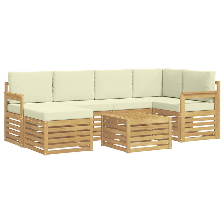 Udendørs sofagruppe 7 pcs Hvid og cremefarvet Polyester