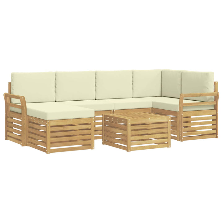 Udendørs sofagruppe 7 pcs Hvid og cremefarvet Polyester