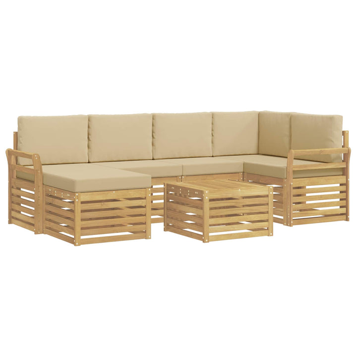 Udendørs sofagruppe 7 pcs Hvid og Beige Polyester