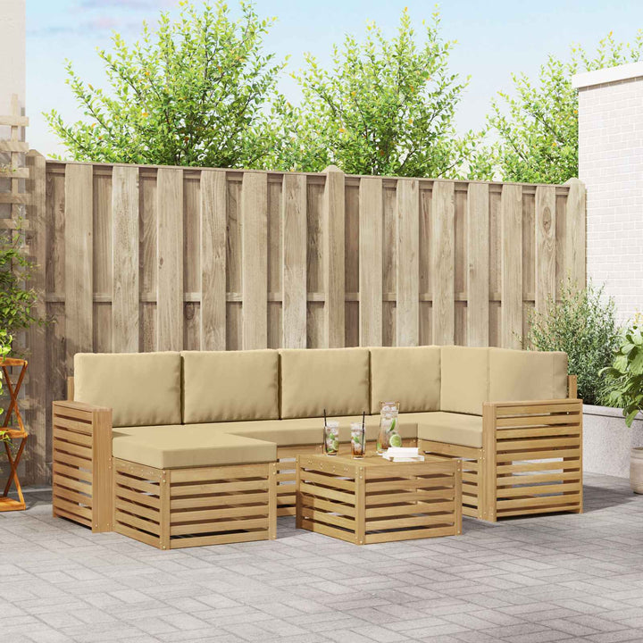 Udendørs sofagruppe 7 pcs Hvid og Beige Polyester