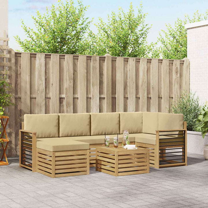 Udendørs sofagruppe 7 pcs Hvid og Beige Polyester