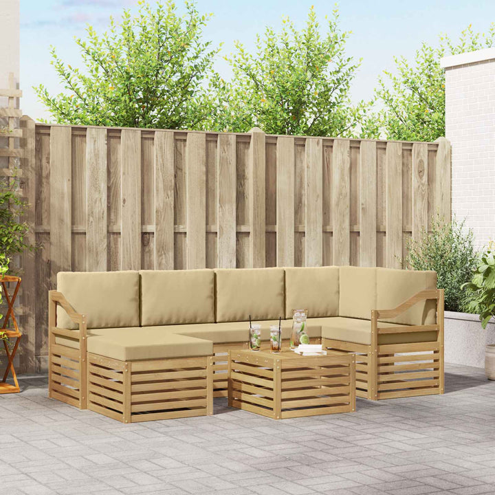Udendørs sofagruppe 7 pcs Hvid og Beige Polyester