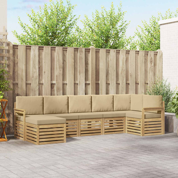 Udendørs sofagruppe 6 pcs Hvid og Beige 306 x 128,5 x 73 cm