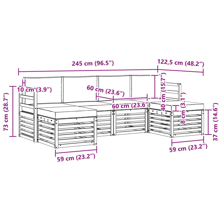Sofasæt 6 pcs Hvid og antracit 245 x 122,5 x 73 cm Polyester