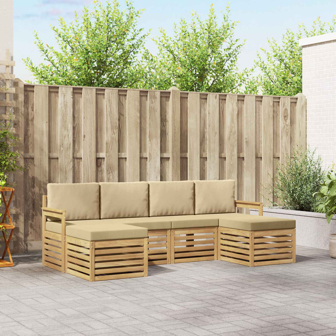 Udendørs sofagruppe 5 pcs Hvid og Beige 249 x 122,5 x 73 cm
