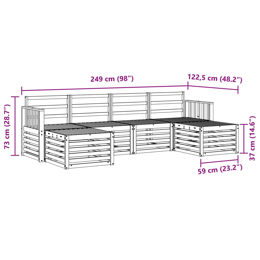 Udendørs sofagruppe 5 pcs Hvid 249 x 122,5 x 73 cm