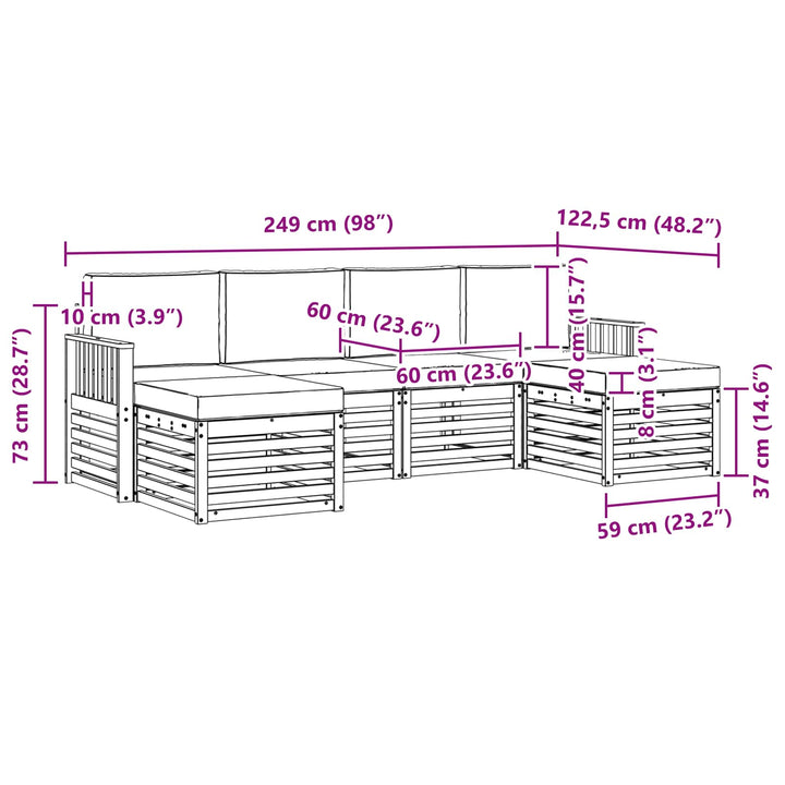 Sofasæt 6 pcs Hvid og antracit 249 x 122,5 x 73 cm Polyester