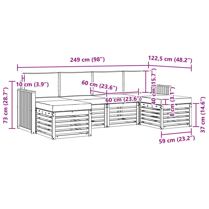 Udendørs sofagruppe 6 pcs Hvid og Beige 249 x 122,5 x 73 cm