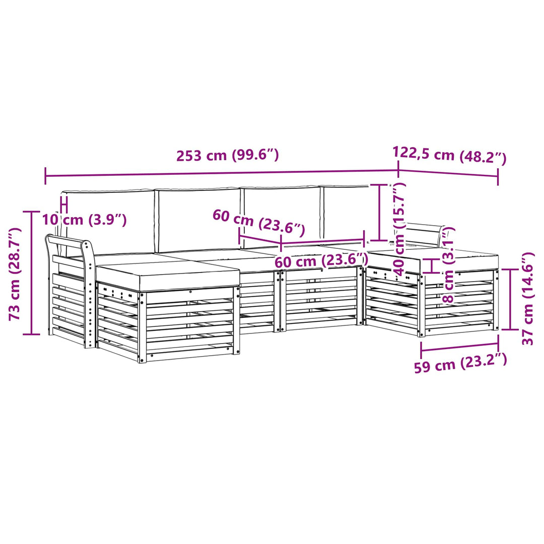 Udendørs sofagruppe 6 pcs Hvid og antracit 253 x 122,5 x 73 cm