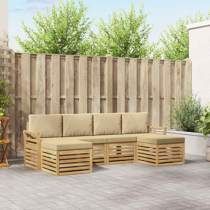 Udendørs sofagruppe 6 pcs Hvid og Beige 253 x 122,5 x 73 cm