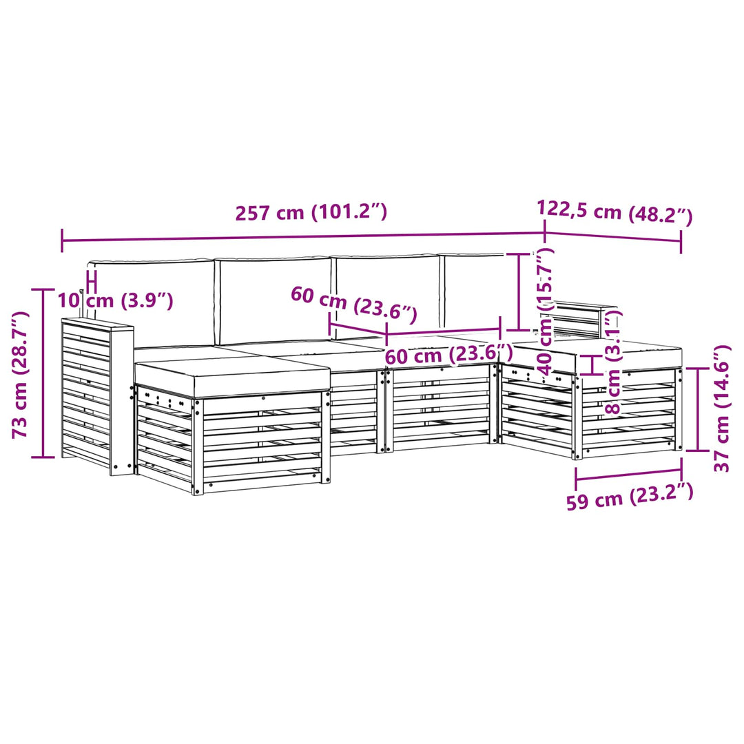 Udendørs sofagruppe 6 pcs Hvid og antracit 257 x 122,5 x 73 cm