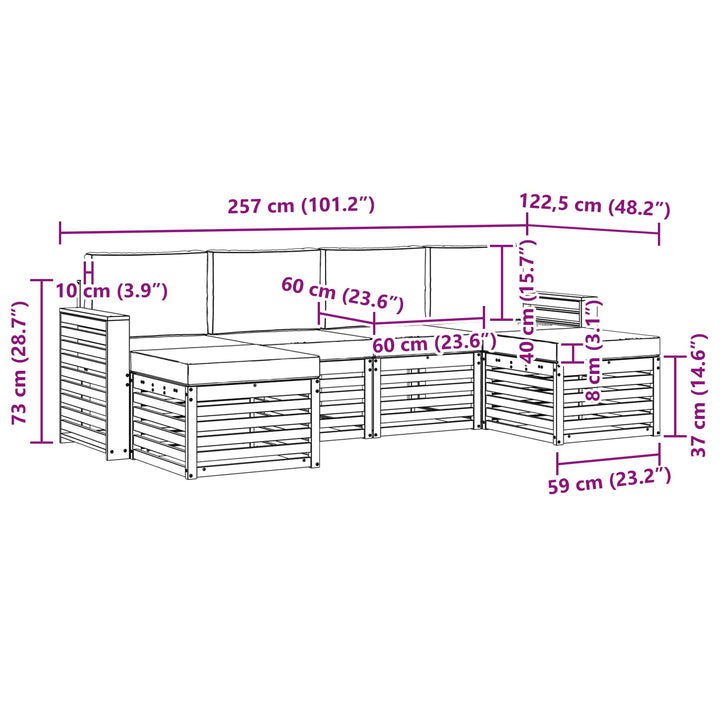 Udendørs sofagruppe 6 pcs Hvid og antracit 257 x 122,5 x 73 cm