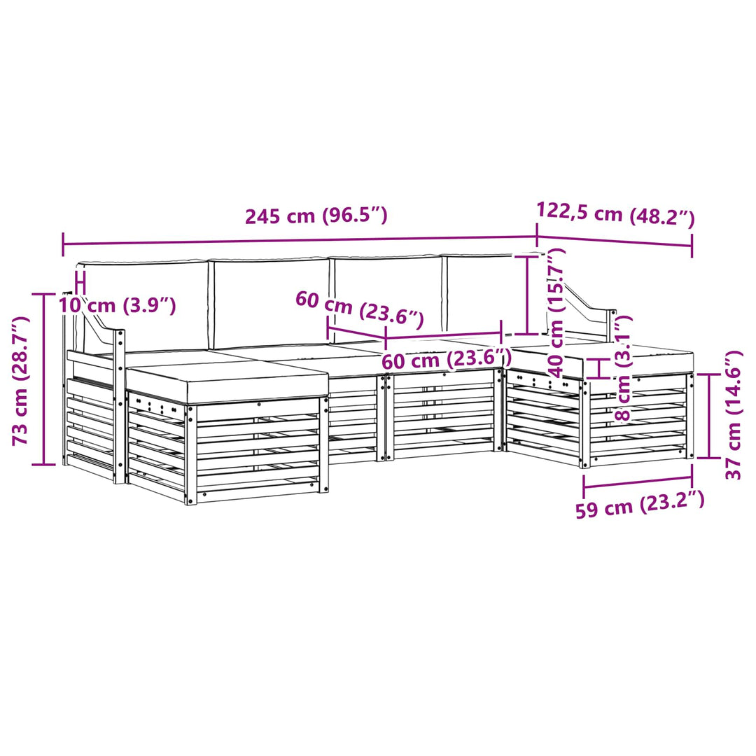 Sofasæt 6 pcs Hvid og antracit 245 x 122,5 x 73 cm Polyester