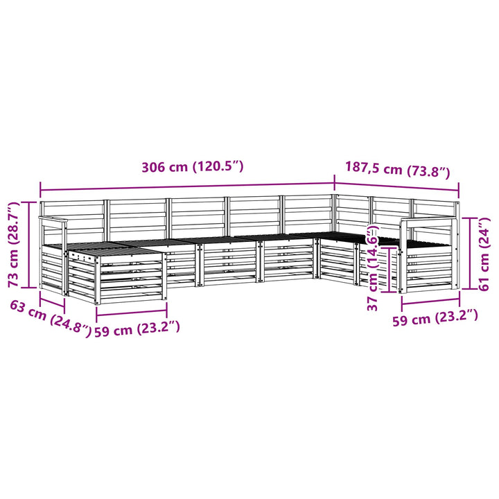 Udendørs sofagruppe 8 pcs Hvid 306 x 187,5 x 73 cm