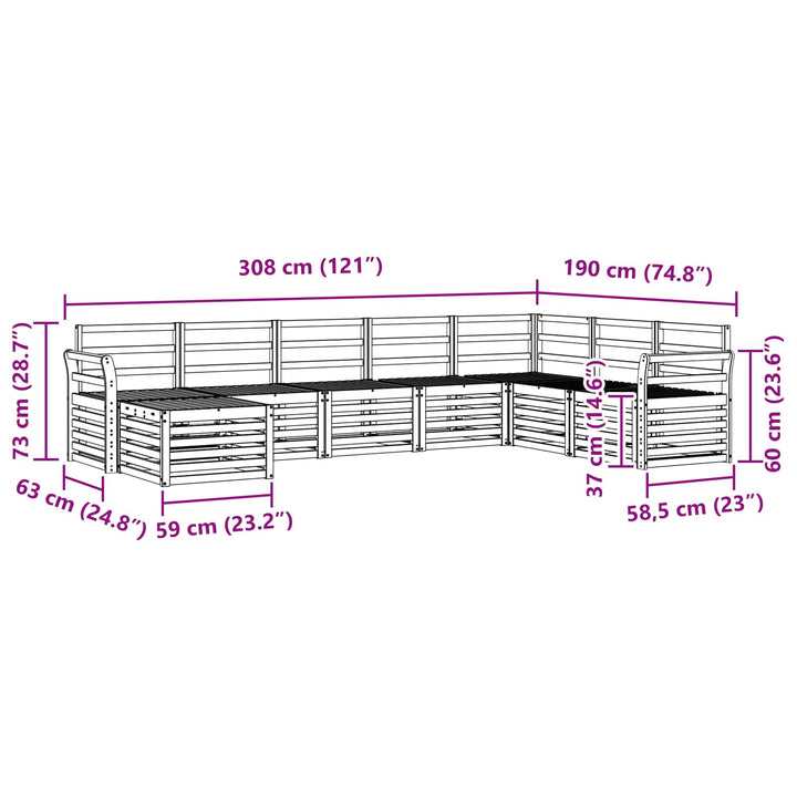 Udendørs sofagruppe 8 pcs Hvid 308 x 190 x 73 cm