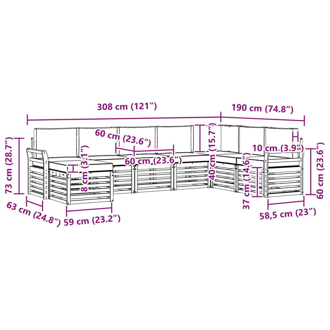 Udendørs sofagruppe 8 pcs Hvid og cremefarvet 308 x 190 x 73 cm