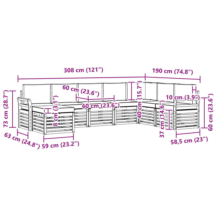 Udendørs sofagruppe 8 pcs Hvid og antracit 308 x 190 x 73 cm