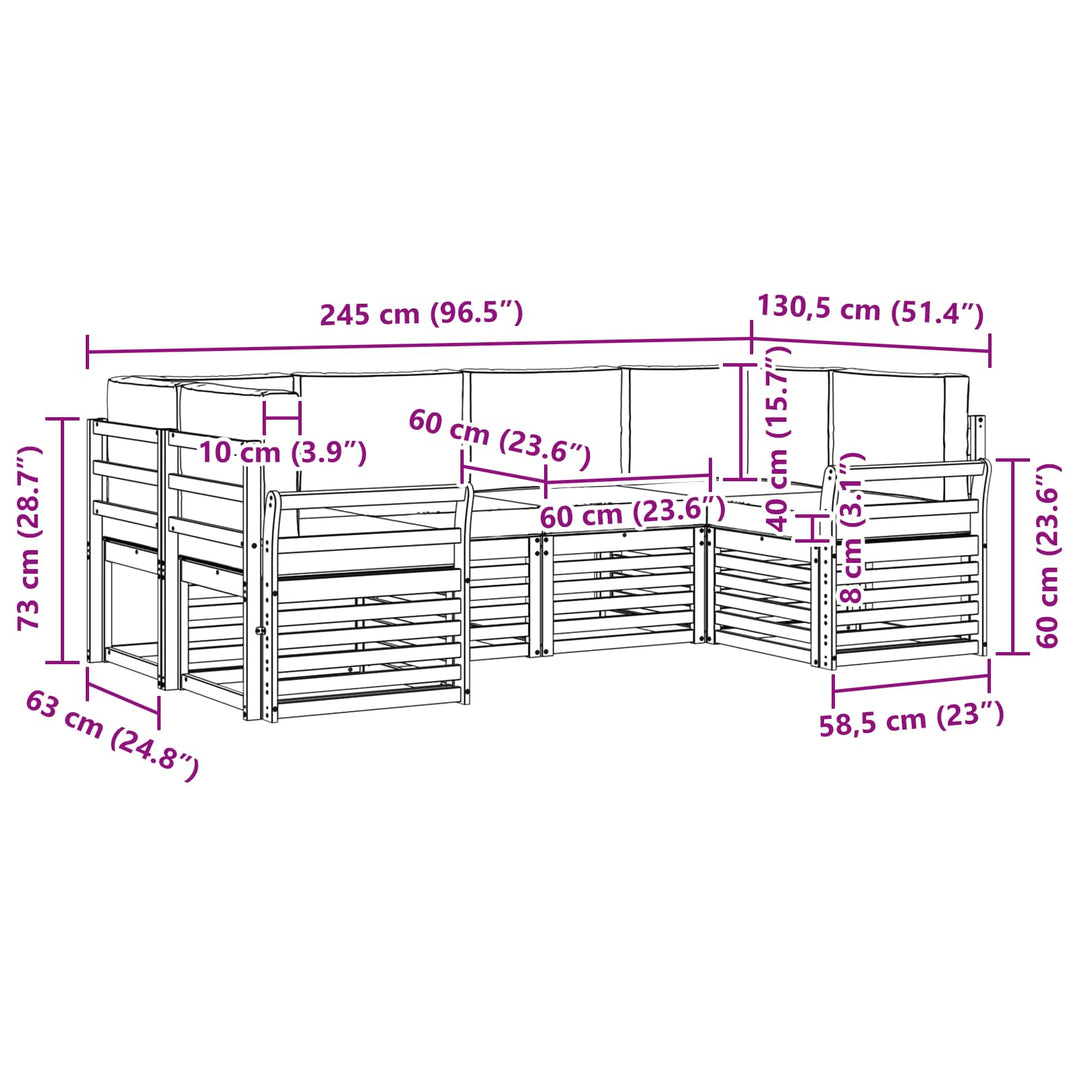 Udendørs sofagruppe 6 pcs Hvid og lysegrå 245 x 130,5 x 73 cm