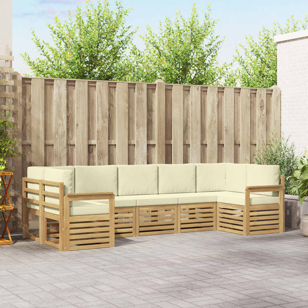 Udendørs sofagruppe 6 pcs Hvid og creme 304 x 128,5 x 73 cm