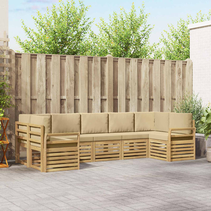 Udendørs sofagruppe 7 pcs Hvid og Beige 304 x 130,5 x 73 cm