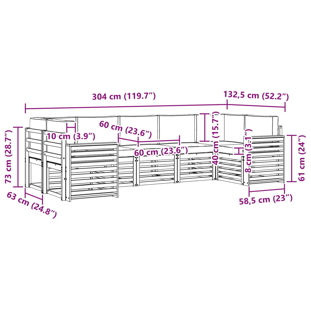 Udendørs sofagruppe 7 pcs Hvid og lysegrå 304 x 132,5 x 73 cm