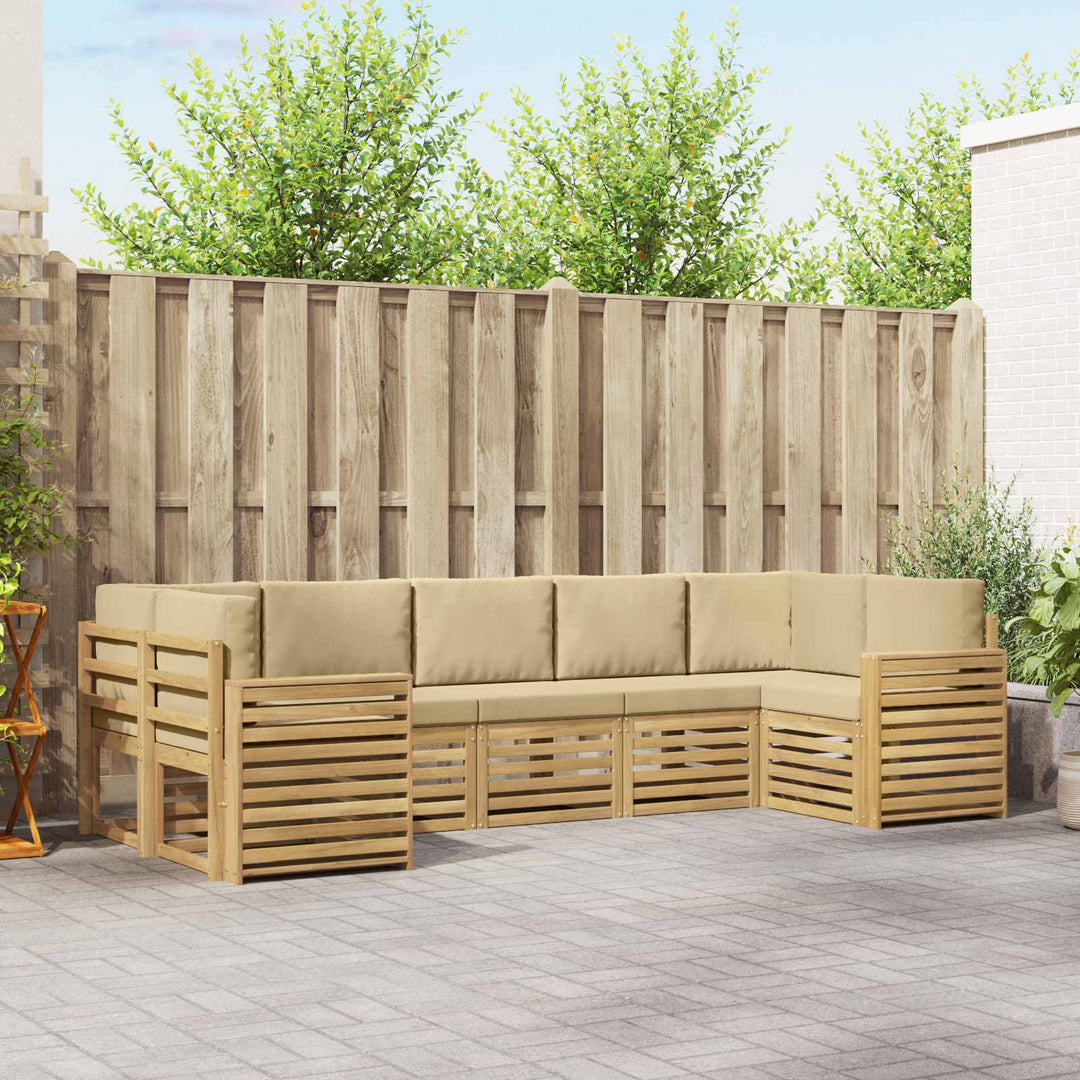 Udendørs sofagruppe 7 pcs Hvid og Beige 304 x 132,5 x 73 cm