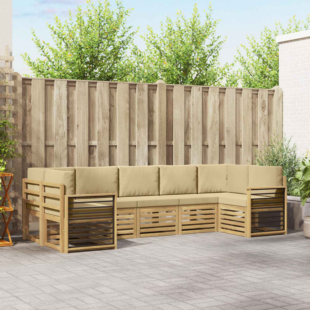 Sektionalsofa sæt 7 pcs Hvid og Beige 304 x 128,5 x 73 cm