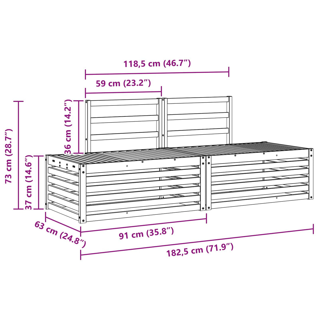 Udendørs sofagruppe 3 Stk Hvid 182,5 x 63 x 73 cm