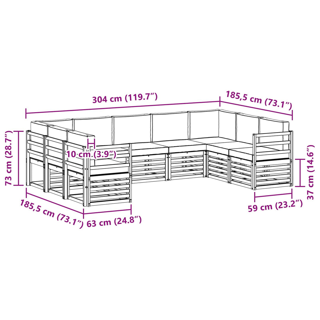 Sektionalsofa sæt 9 pcs Hvid og lysegrå 304 x 185,5 x 73 cm