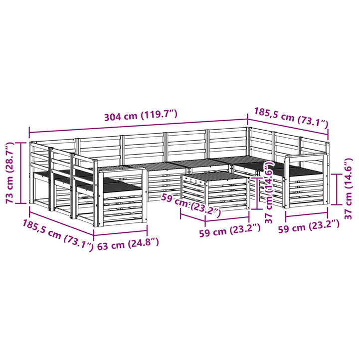 Udendørs sofagruppe 10 pcs Hvid 59 x 59 x 37 cm