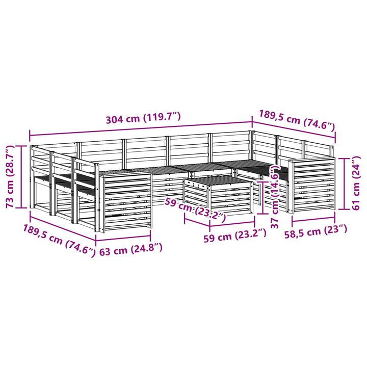 Udendørs sofagruppe 10 pcs Hvid 59 x 59 x 37 cm