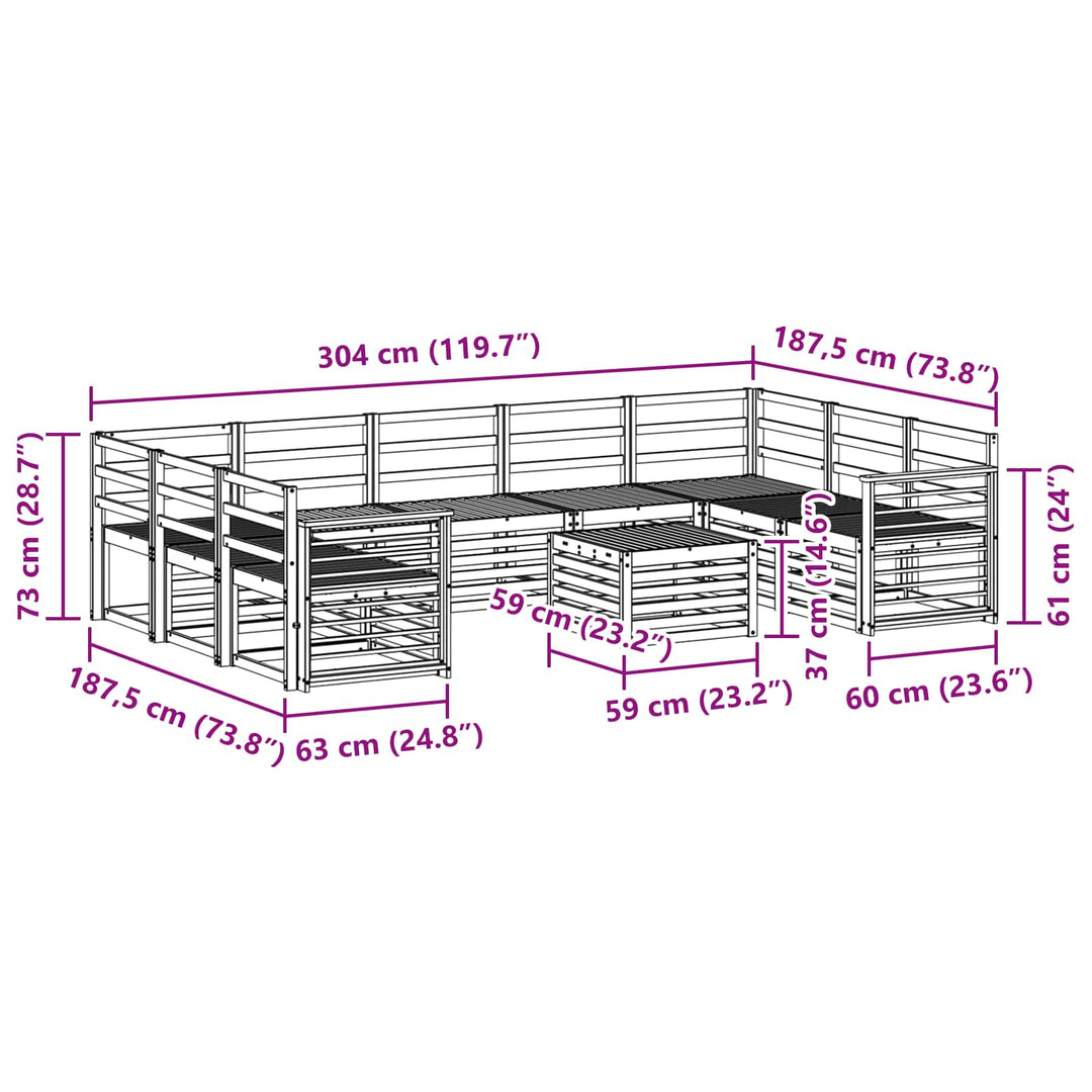 Udendørs sofagruppe 10 pcs Hvid 59 x 59 x 37 cm