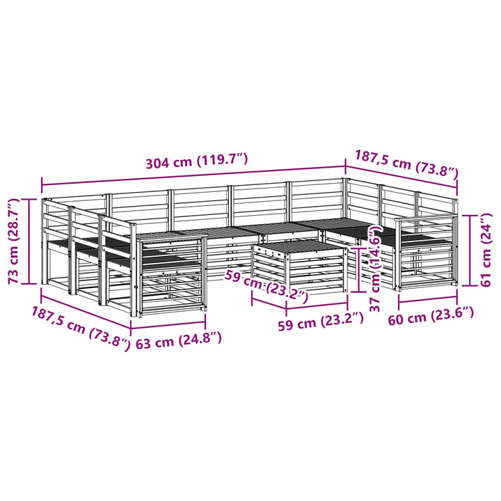 Udendørs sofagruppe 10 pcs Hvid 59 x 59 x 37 cm
