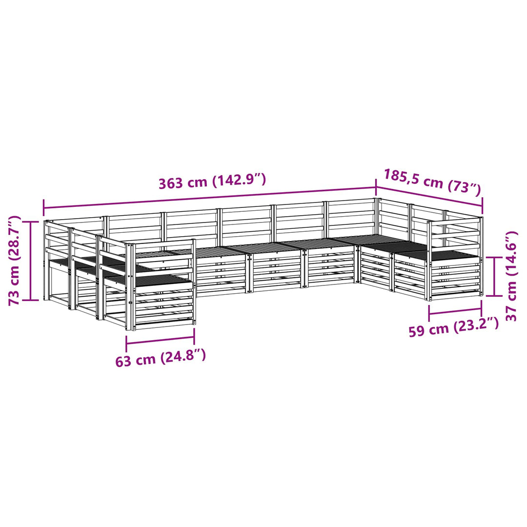 Udendørs sofagruppe 10 pcs Hvid 363 x 185,5 x 73 cm