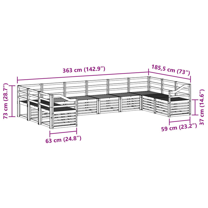 Udendørs sofagruppe 10 pcs Hvid 363 x 185,5 x 73 cm