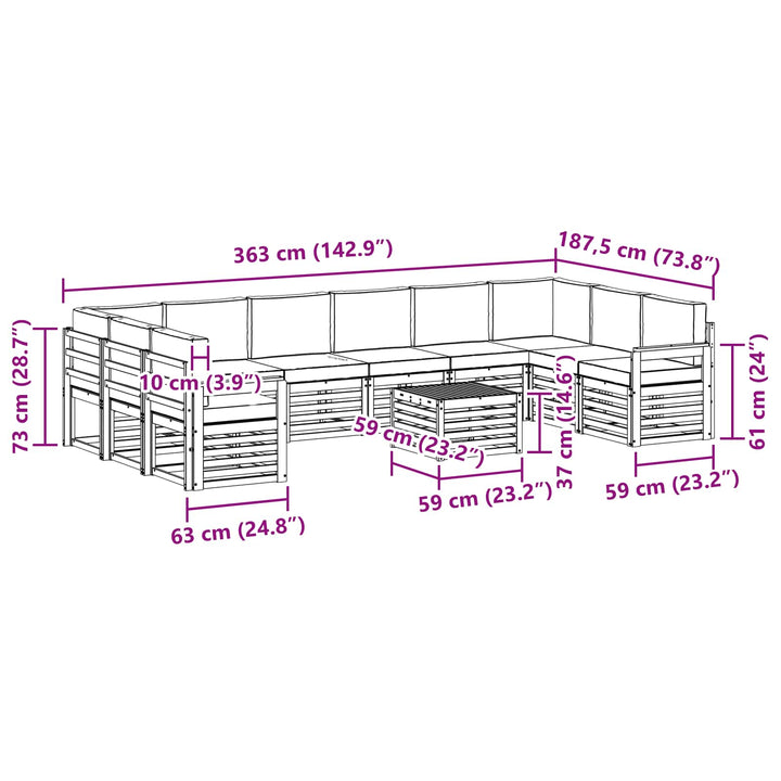 Udendørs sofagruppe 8 pcs Hvid Og Lys Grå 59 x 59 x 37 cm
